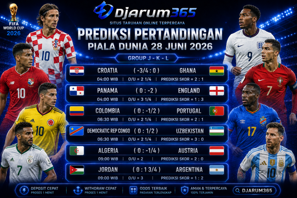Prediksi Piala Dunia 2026 28 Juni 2026 Inggris, Argentina, dan Kroasia Bidik Kemenangan Penting di Fase Grup