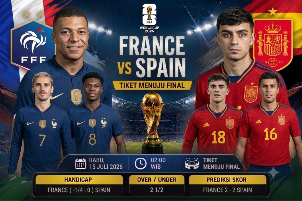 Prediksi France vs Spain  Duel Raksasa Eropa Perebutkan Tiket Final Piala Dunia 2026