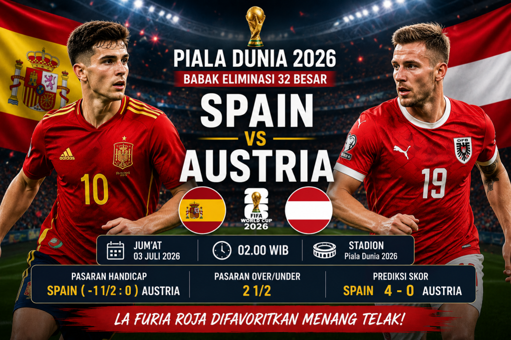Prediksi Spain vs Austria Piala Dunia 2026: La Furia Roja Difavoritkan Menang Telak di Babak 32 Besar
