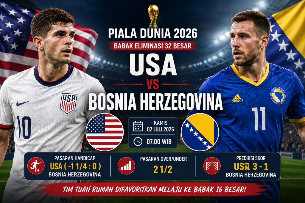 Prediksi USA vs Bosnia Herzegovina Piala Dunia 2026 Tim Tuan Rumah Difavoritkan Melaju ke Babak 16 Besar