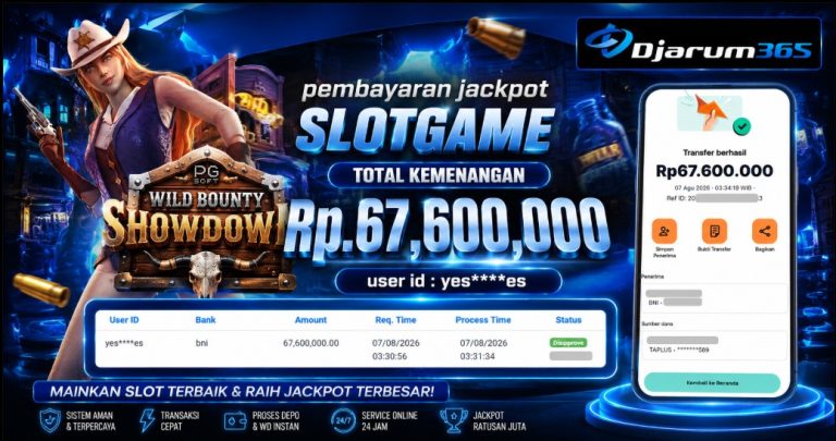 pembayaran jackpot SLOTGAME total kemenangan Rp. 67,600,000