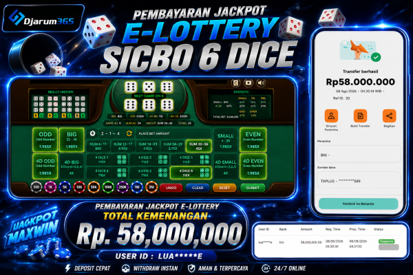 PEMBAYARAN KEMENANGAN RP. 58,000,000 TANGGAL 08 AGUSTUS 2026