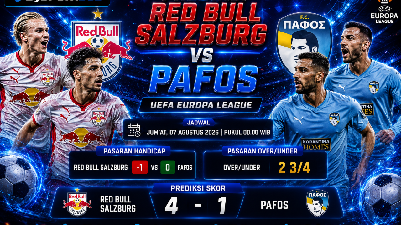 Prediksi Red Bull Salzburg vs Pafos, UEFA Europa League 7 Agustus 2026 Salzburg Diunggulkan Menang Telak