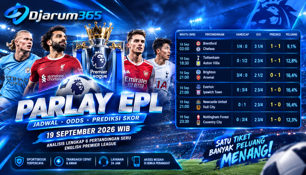 Parlay EPL 19 September 2026: Jadwal, Odds, dan Prediksi Skor Lengkap